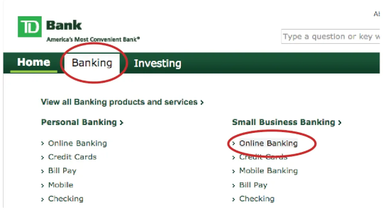 Step 1: Hover over Banking and under Small Business Banking click Online Banking