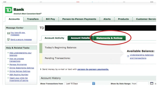 Step 4: Click on the Statements and Notices tab